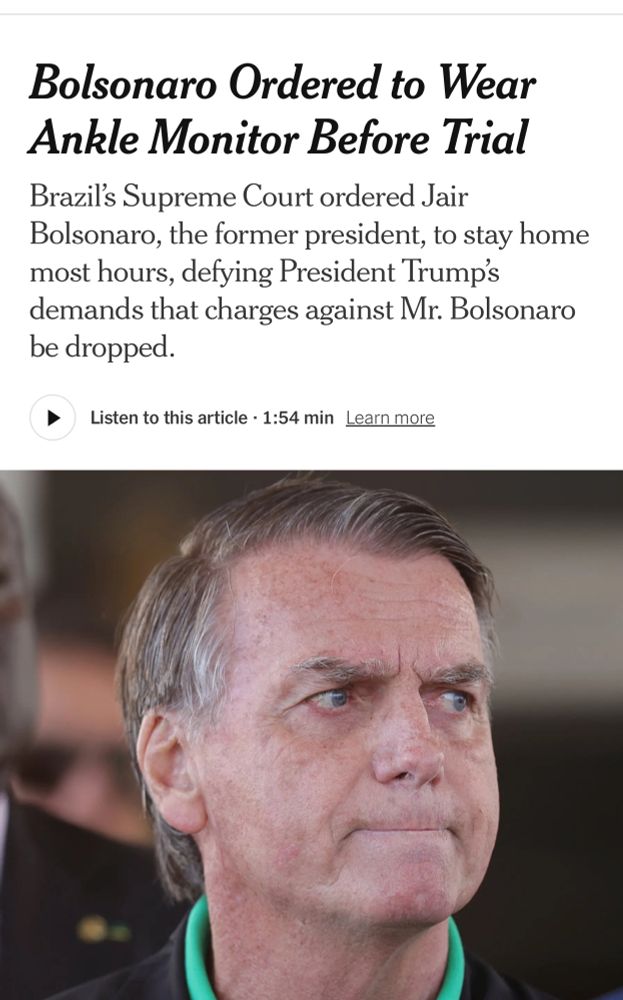NYT: Bolsonaro ordered to wear ankle bracelet by court, defying Trump 