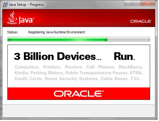 The classic Java setup window, but it says "3 Billion Devices... Run."
