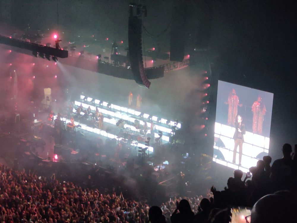 Pulp performing on stage at the O2 arena