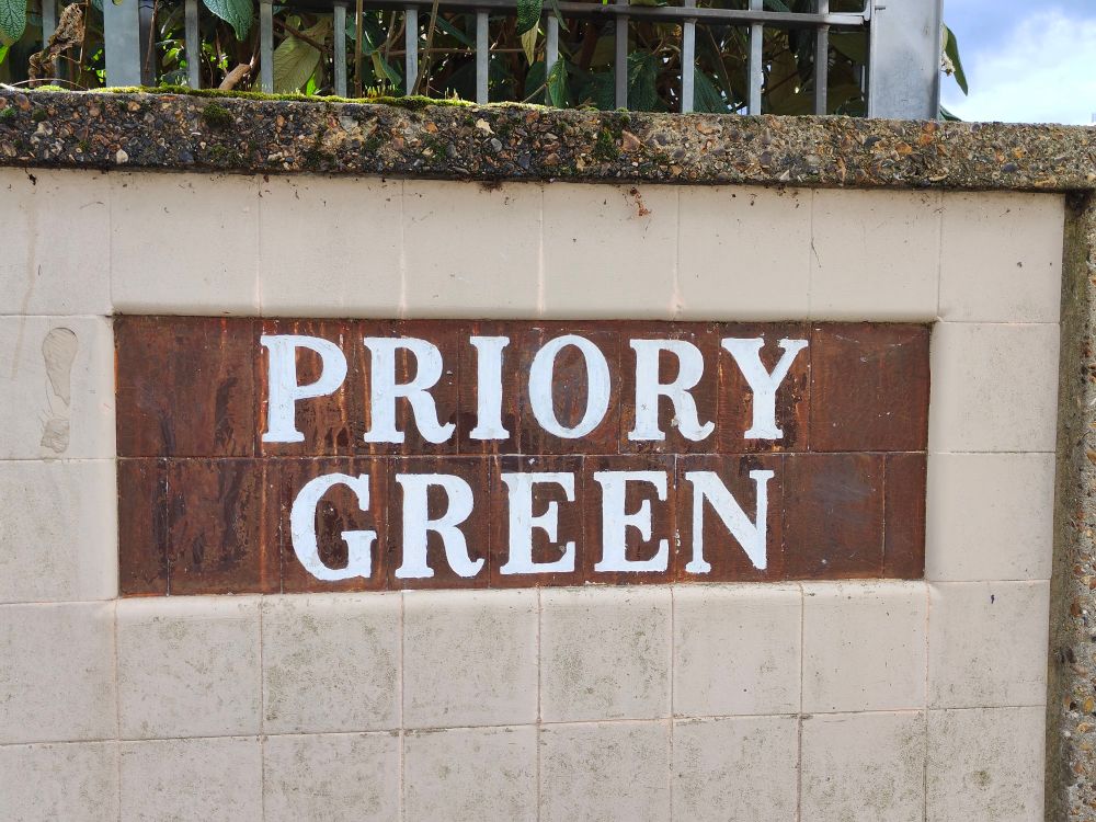 PRIORY GREEN tiled sign 
