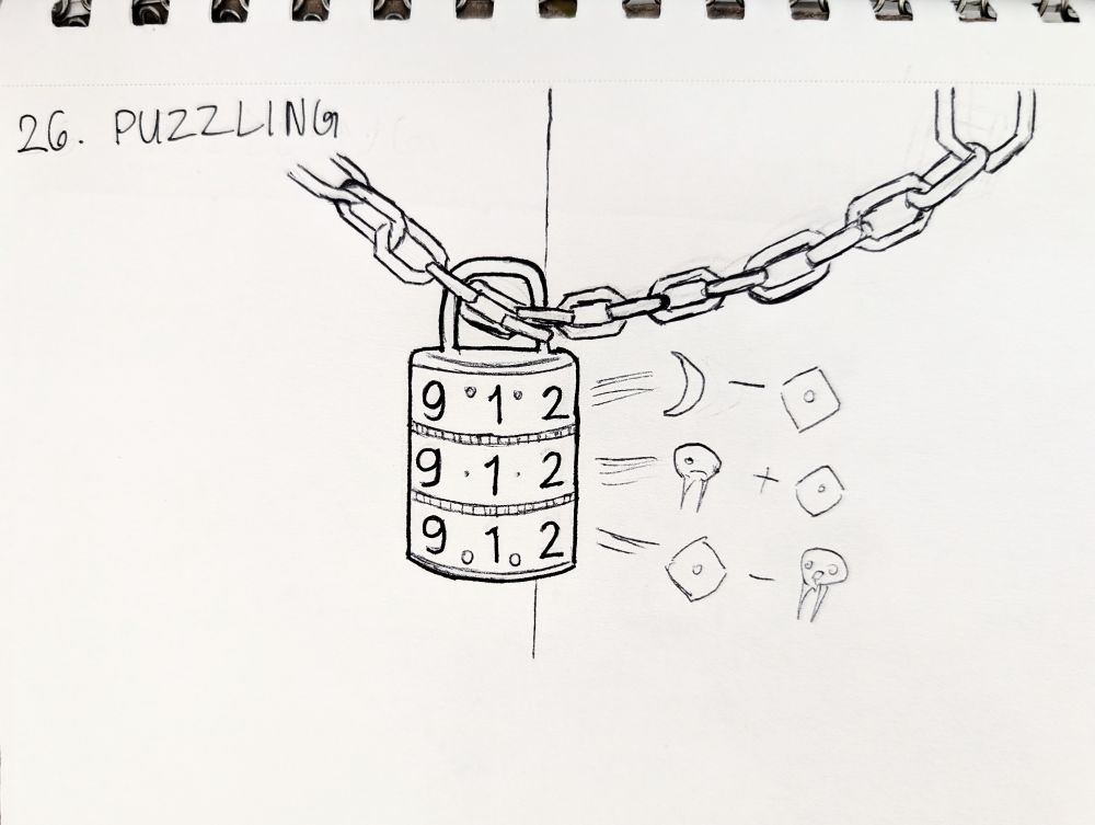 A combination lock with some equations written in symbols.