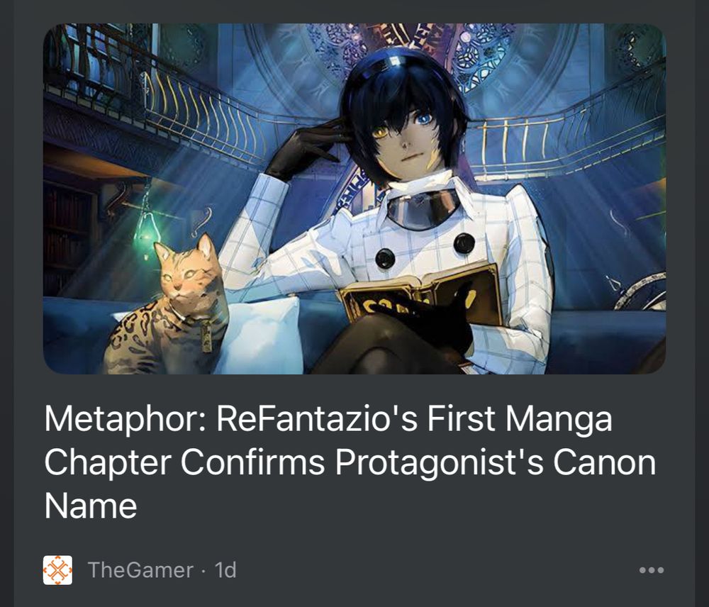 Article from TheGamer titled: “Metaphor: ReFantazio’s First Manga Chapter Confirms Protagonist’s Canon Name”