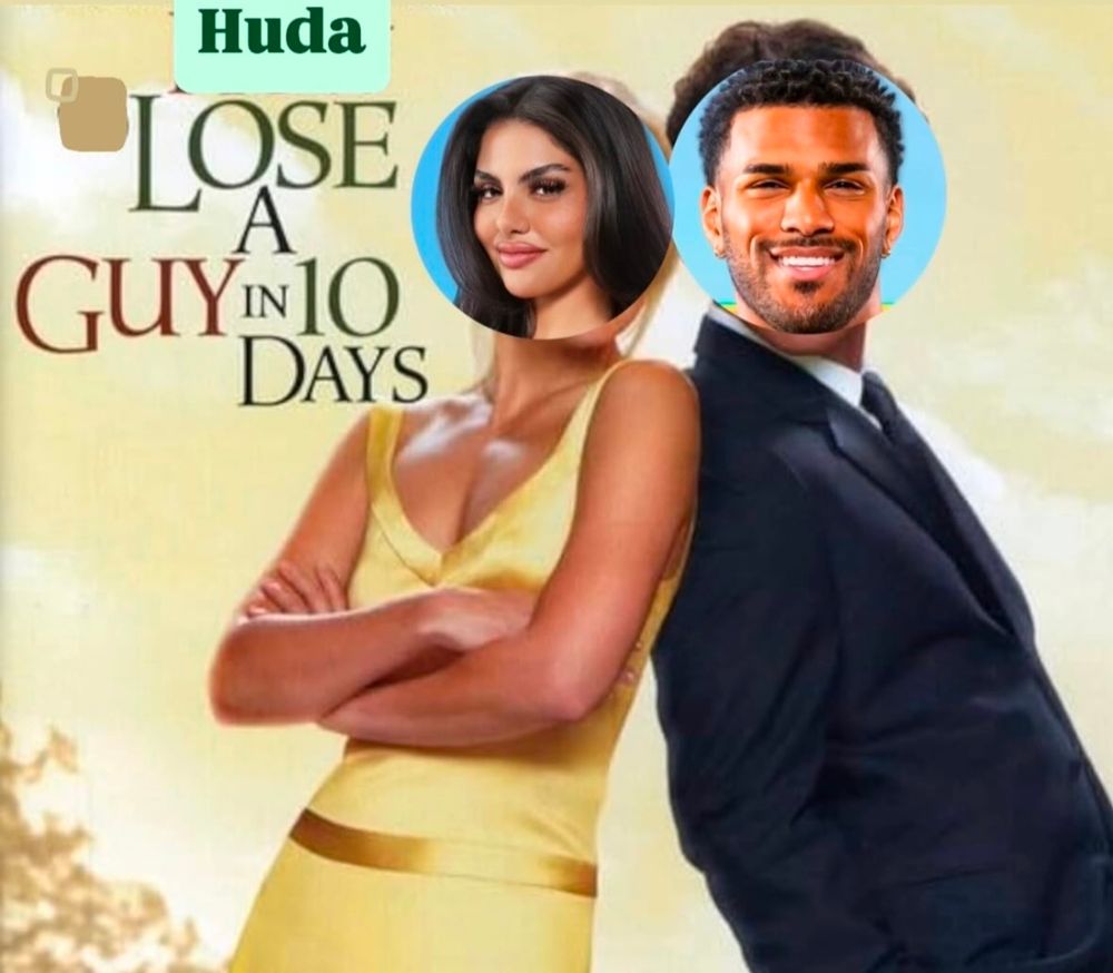 How to lose a Guy in 10 days poster with Huda and Jeremiah's face over them