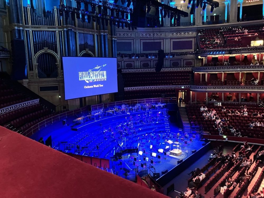 Photo of the Final Fantasy setup in the royal albert Hall London from the insight article where cubed3 interviews Arnie roth