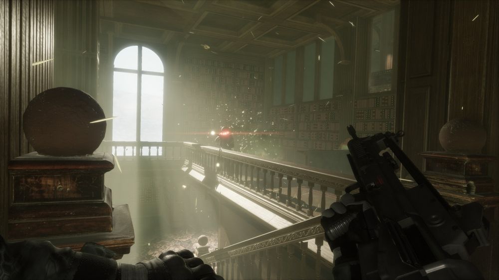 A bombastic firefight in Trepang2. Set in a library, it has some cool particle effects!