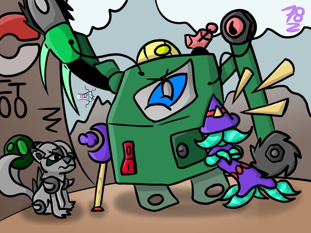 Canano, unshrubber and gelcaster posing, All fakemon portrayed are made by friends of mine who i convinced to join the ft500 tournament. (NOT FORCED :D )

This is also not a submission, just some art i felt like making!