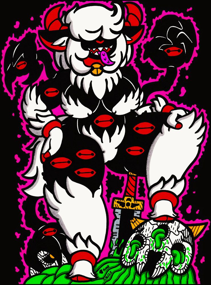 This is Jezebel, an Eldritch Demon that takes the form of a Sheep. 
A being made of pure darkness and has many eyes.