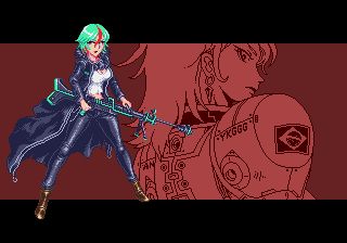 Imagem da personagem principal do videojogo Earthion, Azusa Takanashi, segurando um grande fuzil.