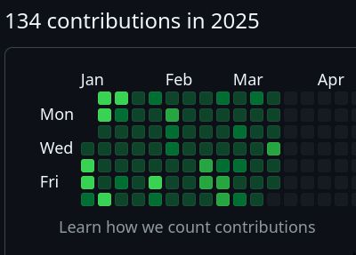 github contibiution graph streak from beggining of the year
