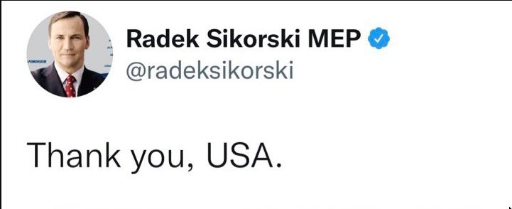 Radek Sikorski tweet: "Thank you, USA."