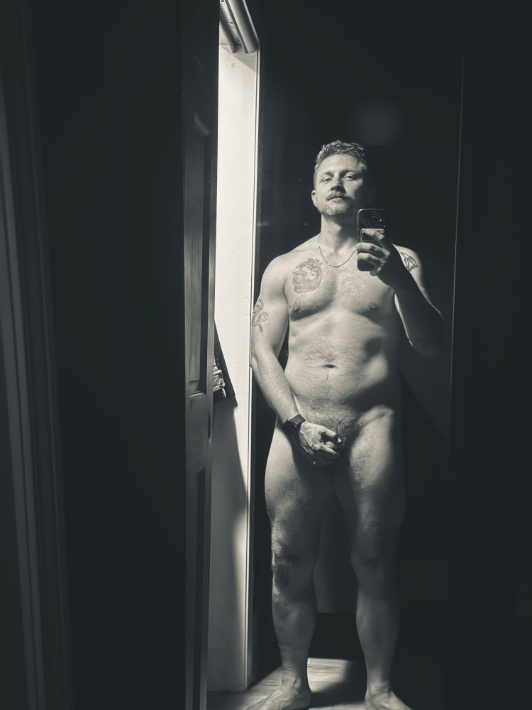 Black and white nude selfie