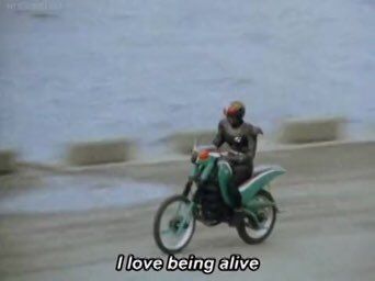 kamen rider black intro with the subtitle "I love being alive"
