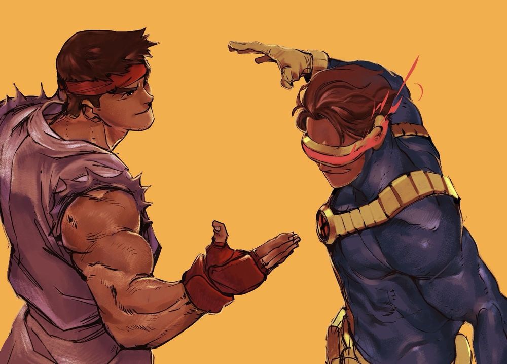 Ryu from street fighter and cyclops from the x-men dappin up