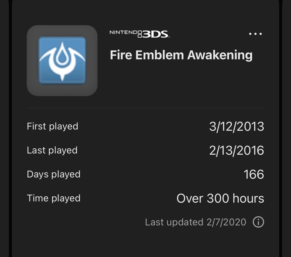 playtime for fire emblem awakening at over 300 hours