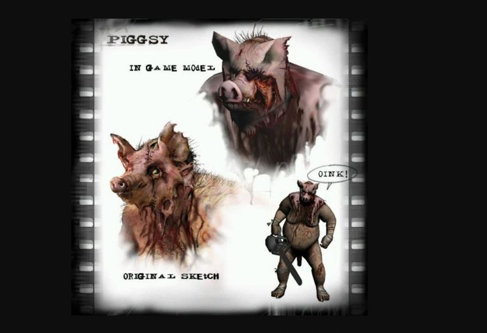Renderings of the naked pig-headed maniac Piggsy from the video game MANHUNT