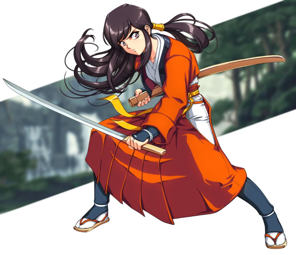 An illustration of Hibiki Takane from Last Blade 2. She's standing with her sword drawn in a wide stance. Her hair has come undone on one side.

Originally drawn as part of a commission for a custom fight stick, but this version uses her default colors and has a different layout and background.