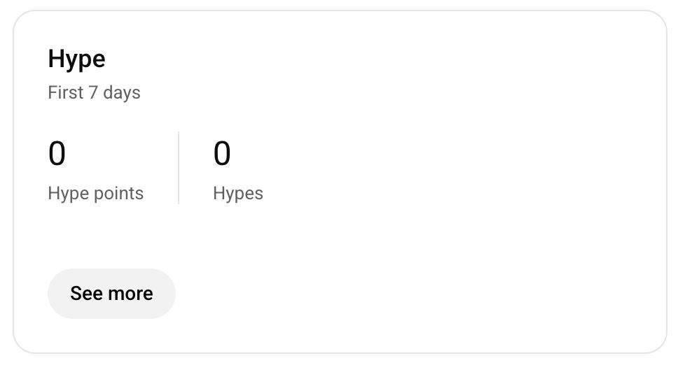 A screenshot from a YouTube Studio analytics page showing something called Hype. It shows that my video has zero hype points and also zero hypes. The heck is a hype?