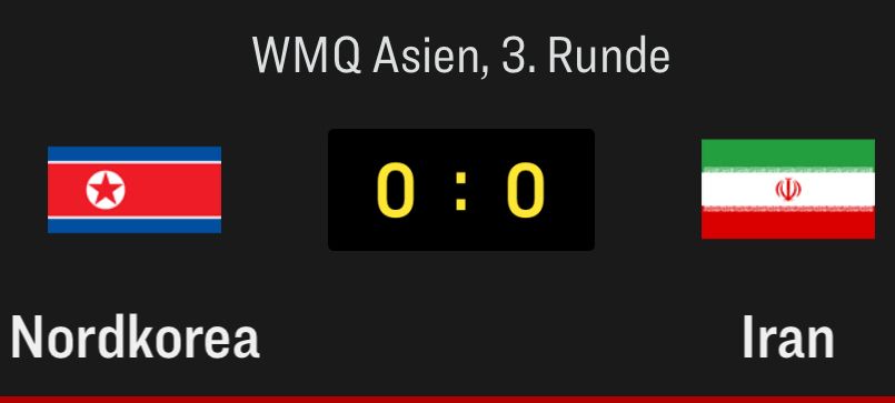 Live-Ticker des Herrenfußball-WM-Qualifikationsspiels Nordkorea gegen Iran bei Kicker. 