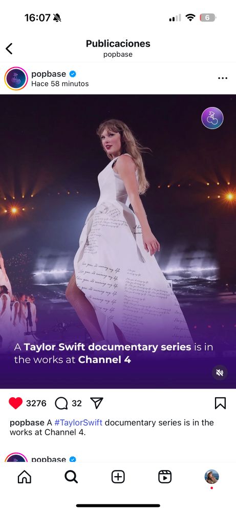 A screenshot to popbase instagram that says A Taylor Swift documentary series is in the works at Channel 4