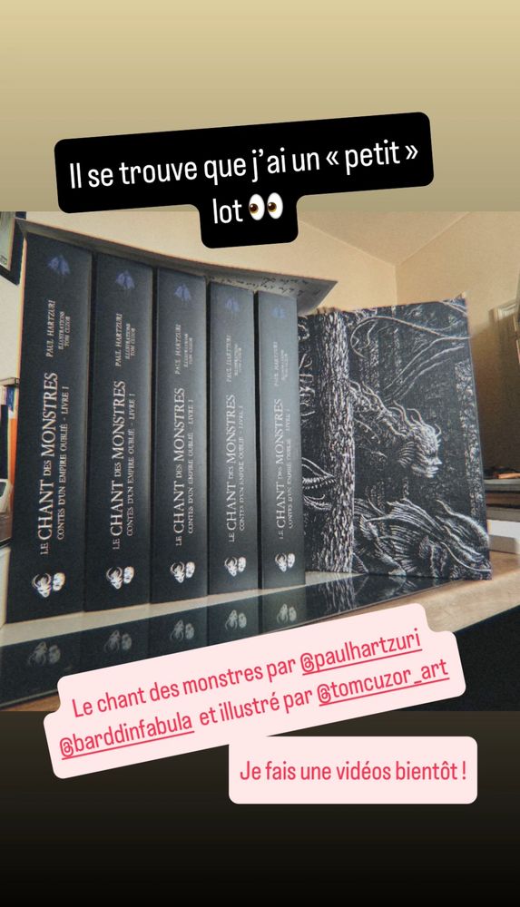 Il se trouve que j’ai un petit lot! 

Photo de 6 livres du chant des monstres illustrés par Tom Cuzor et écrit pas Paul Harrzuri

Je fais une video bientôt 