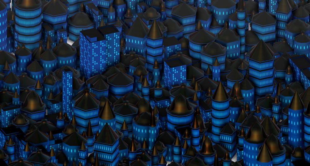 This isometric generated city is full bleed.