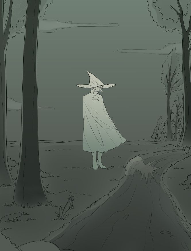 digital line art of siffrin from indie video game "in stars and time". loop is in the river as well. isat spoilers? maybe? technically if you don't know what the spoiler is you won't be able to tell from this
artwork made for the annual art challenge inktober! today's prompt was "murky"