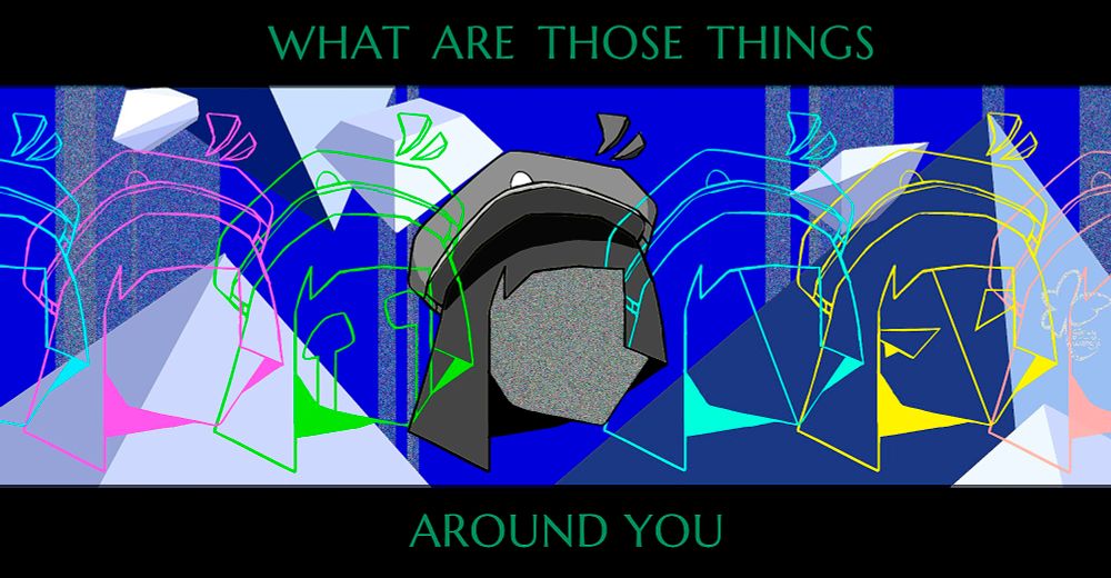 An infinite amount of ENA iterances span across a world that is being sold off, all framed by the words: "What are those things around you"