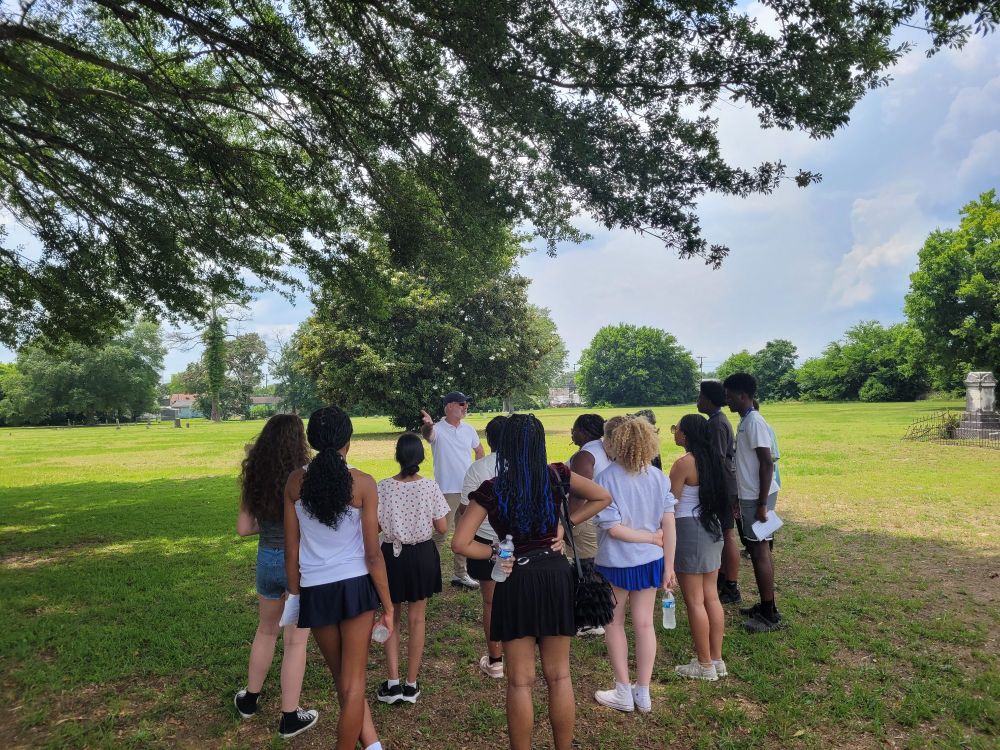 Class in historic Sandfield Cemetery 
