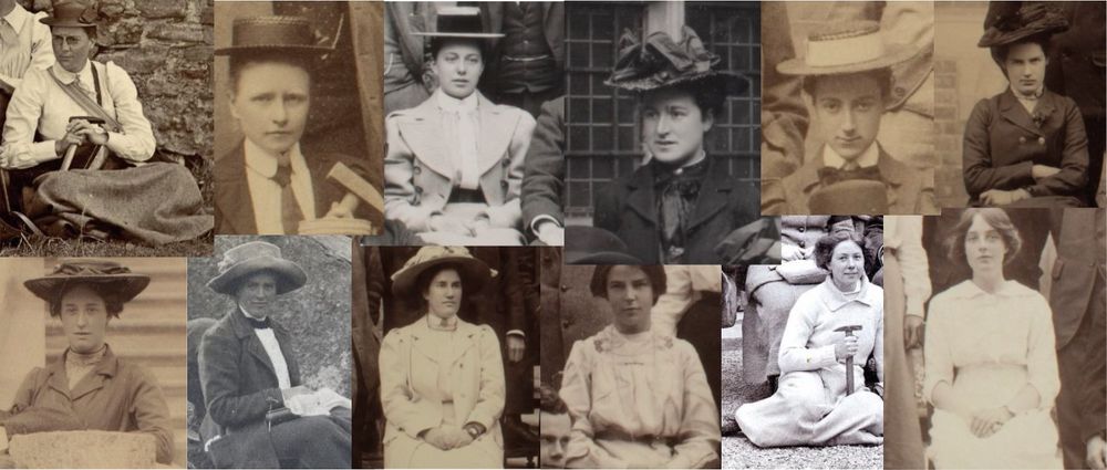 Some of the early female students at Cambridge University who were studying geology. Pictured from top left - Elizabeth Dale, Gertrude Elles, Louise Hugon, Agnes Robertson, Louisa Jebb, Helen Drew, Ida Slater, Margaret MacPhee, Kathleen Haddon, Phylis Jewson, Alice Dale, and Alice Buxton Taylor. 