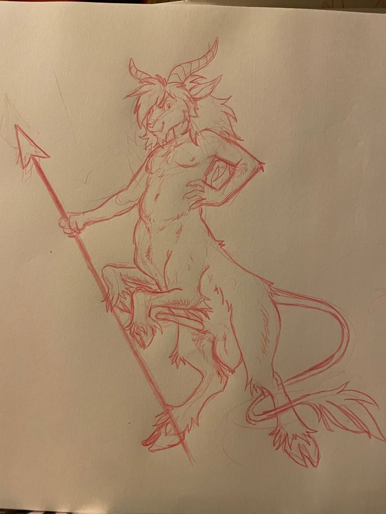 Goat centaur showing off his spears
