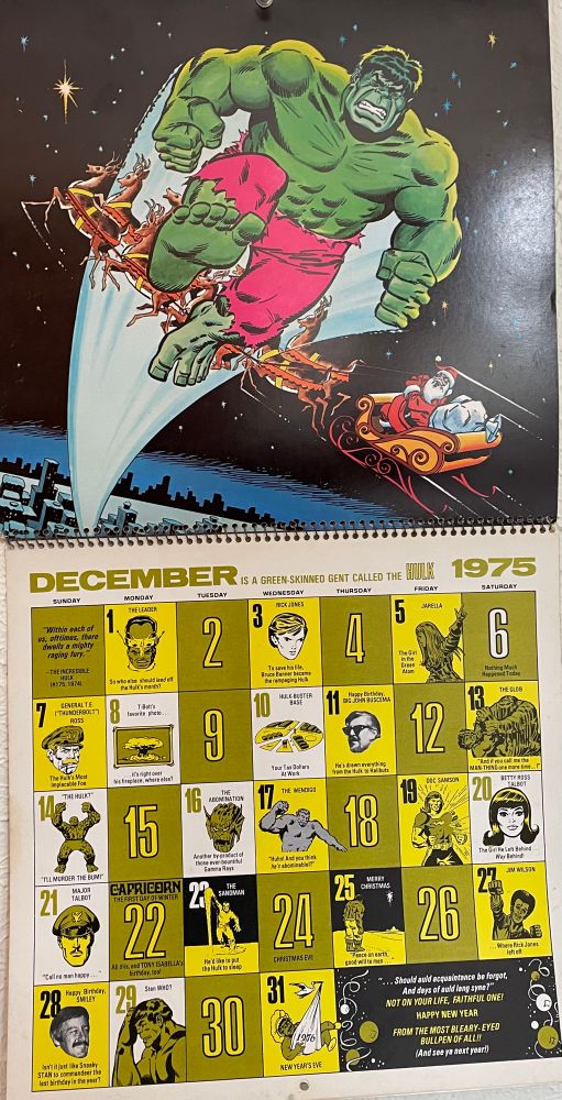 The Hulk leaps into the air, narrowly avoiding Santa and his sleigh