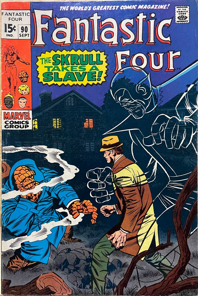 A Skrull disguised as Reed Richards uses some type of gas to subdue the Thing. 