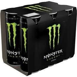 A pack of Monster Energy cans.