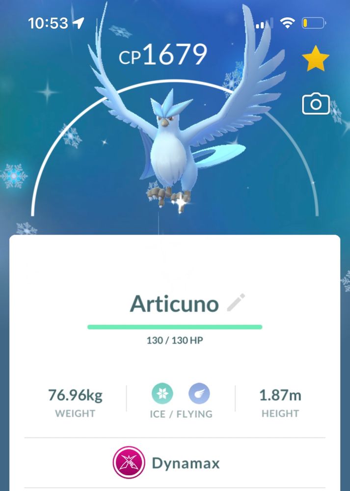 Shiny Dynamax Articuno in Pokemon GO