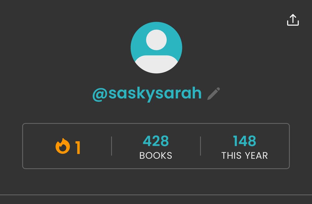 Screenshot from storygraph:

@saskysarah/
428
BOOKS
148
THIS YEAR