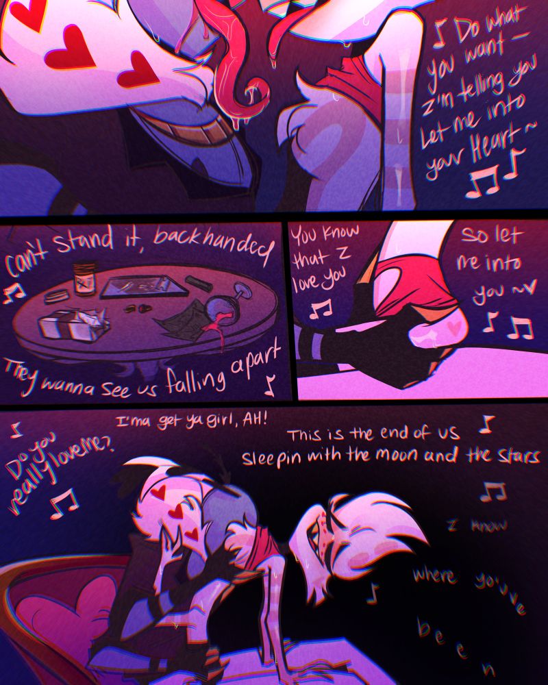 The lyrics to me and your mama by childish gambino while two characters get naughty 