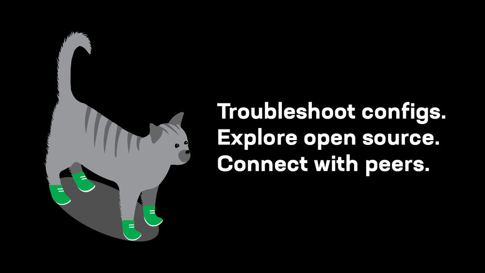 Jinx the NGINX cat on a black background with white text reading "Troubleshoot configs. Explore open source. Connect with peers."