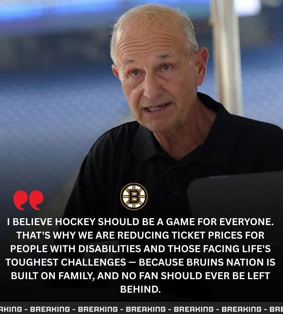 Fake quote from AI with picture of Boston Bruins owner saying: "I believe hockey should be for everyone. That's why we are reducing ticket prices for people with disabilities and those damn life's toughest challenges- because Bruins Nation is built on family and no fan should ever be left behind." End fake quote. 