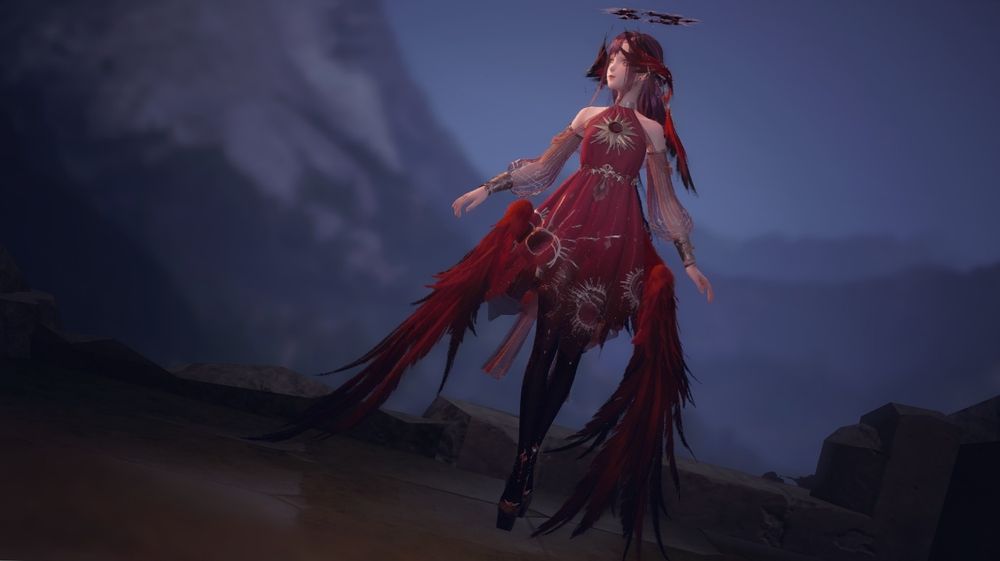 Infinity Nikki screenshot
Nikki is wearing a dyed dress with wings, all in red colors