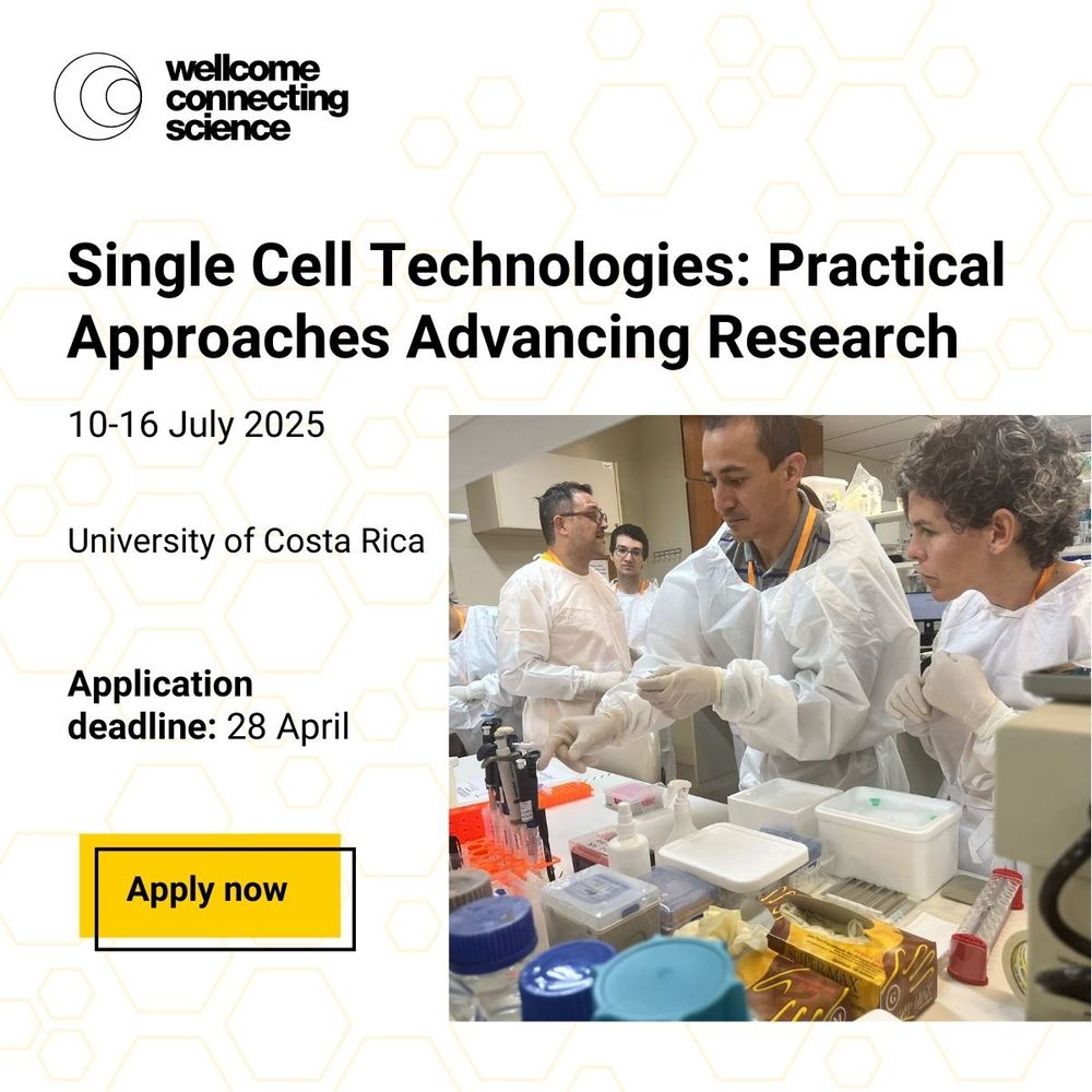 Wellcome Connecting Science
Single Cell Technologies: Practical Approaches Advancing Research Course dates: 10-16 July
Location: University of Costa Rica
Application deadline: 28 April
Apply now