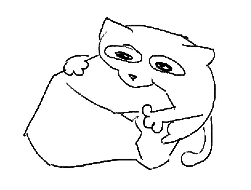 Line drawing of the cat creature chomping on a rock.