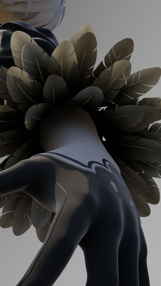 a close up render of 2B's forearm showing the feathers coming out her sleeve.