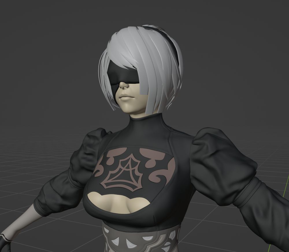 Top Half of 2B is shown; no texturing or lighting, just the high poly mesh. 