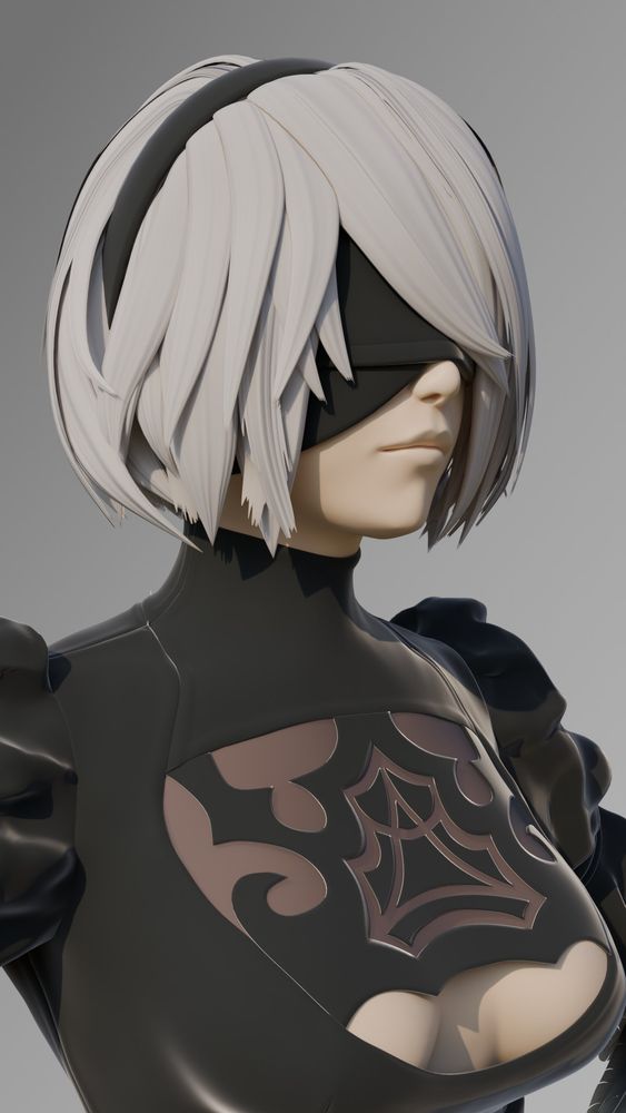 2B showing her hairs good side
