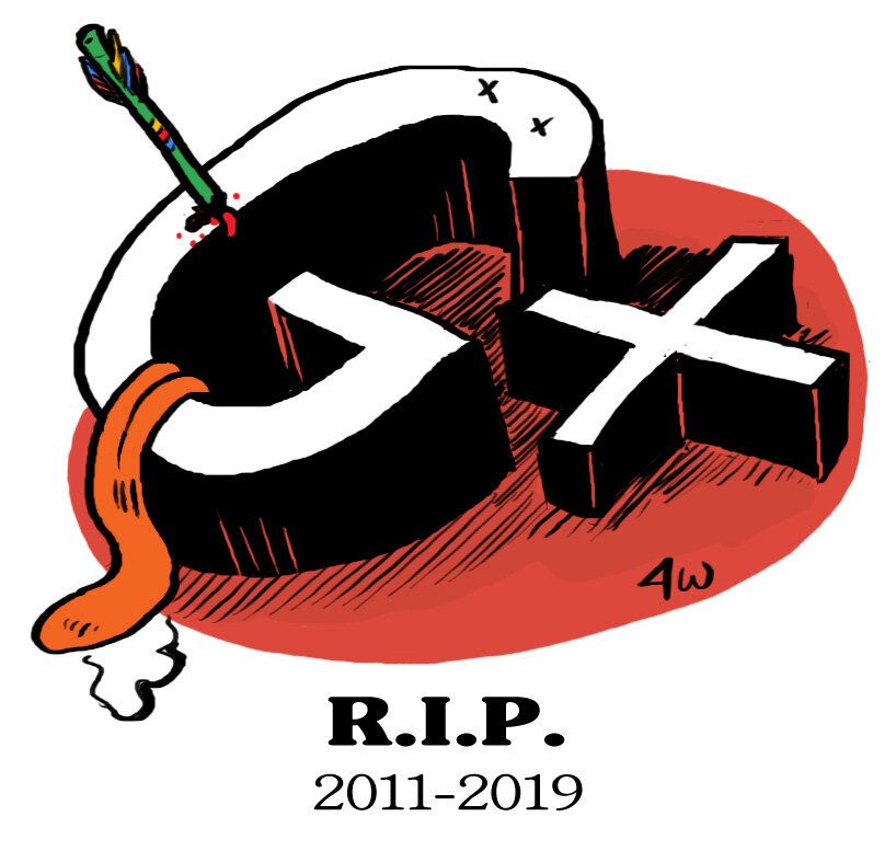 Drawing of G+ as a slain dead character. RIP 2011-2019