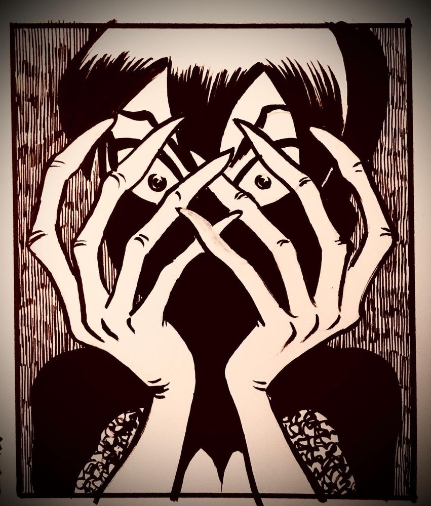 Panel of vampire girl with long Nosferatu fingers