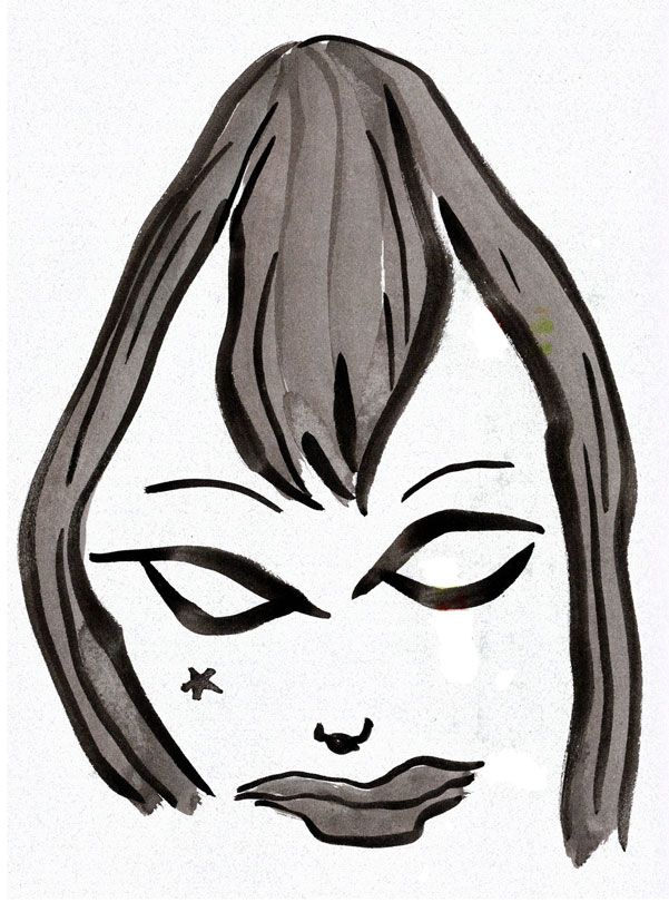 Ink wash drawing of a weird face with a star tattoo and no pupils... must be come kinda metahuman