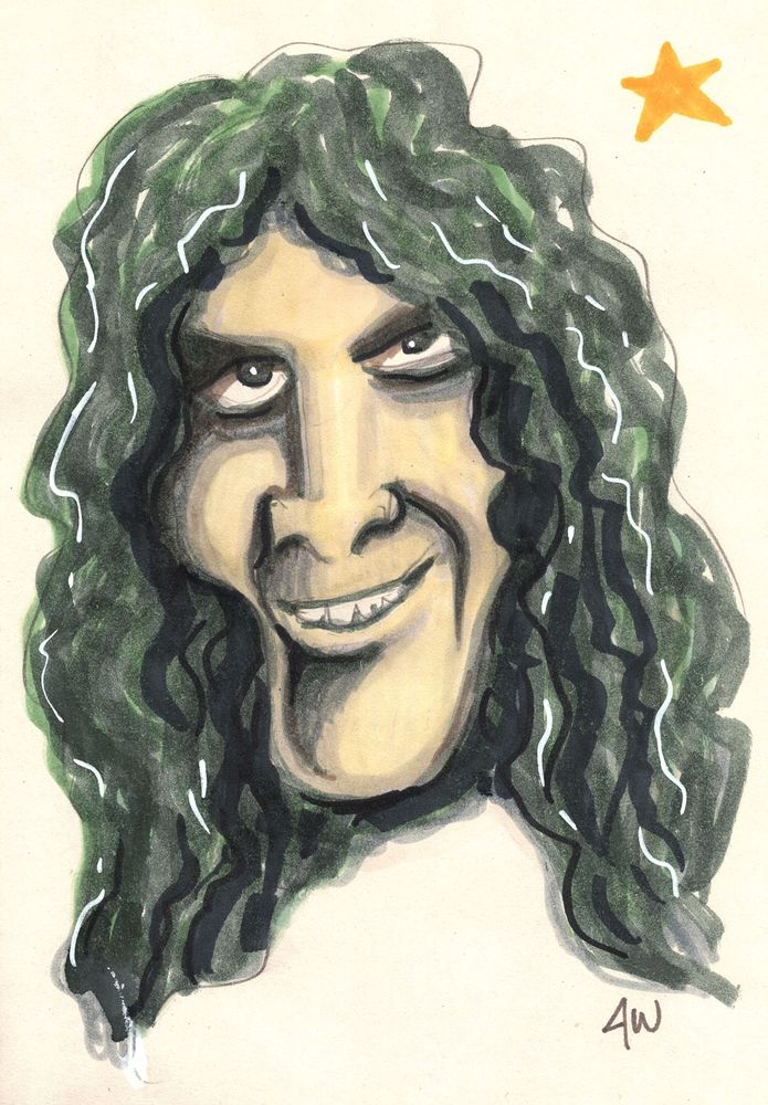 Ink and marker sketch of a long-haired person with a wild look in their eyes.