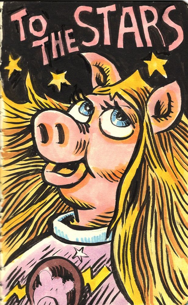 Color drawing of Miss Piggy "to the stars"