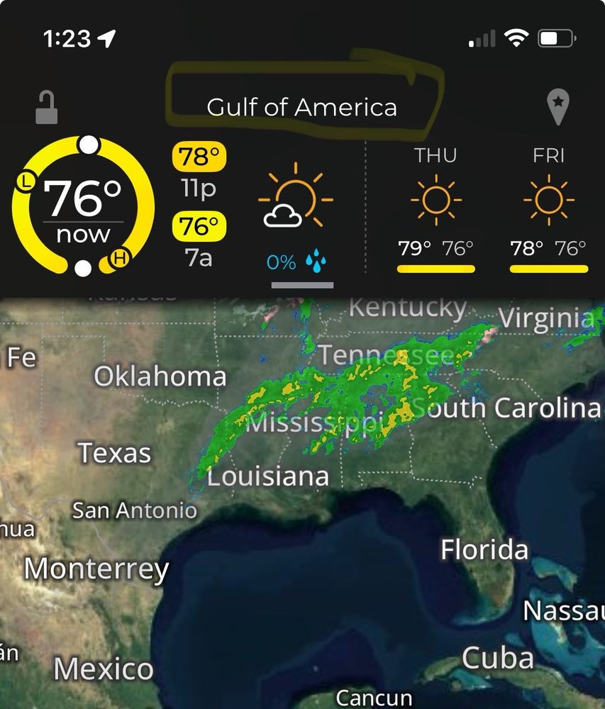 Map erroneously showing Gulf of Mexico as gulf of America 